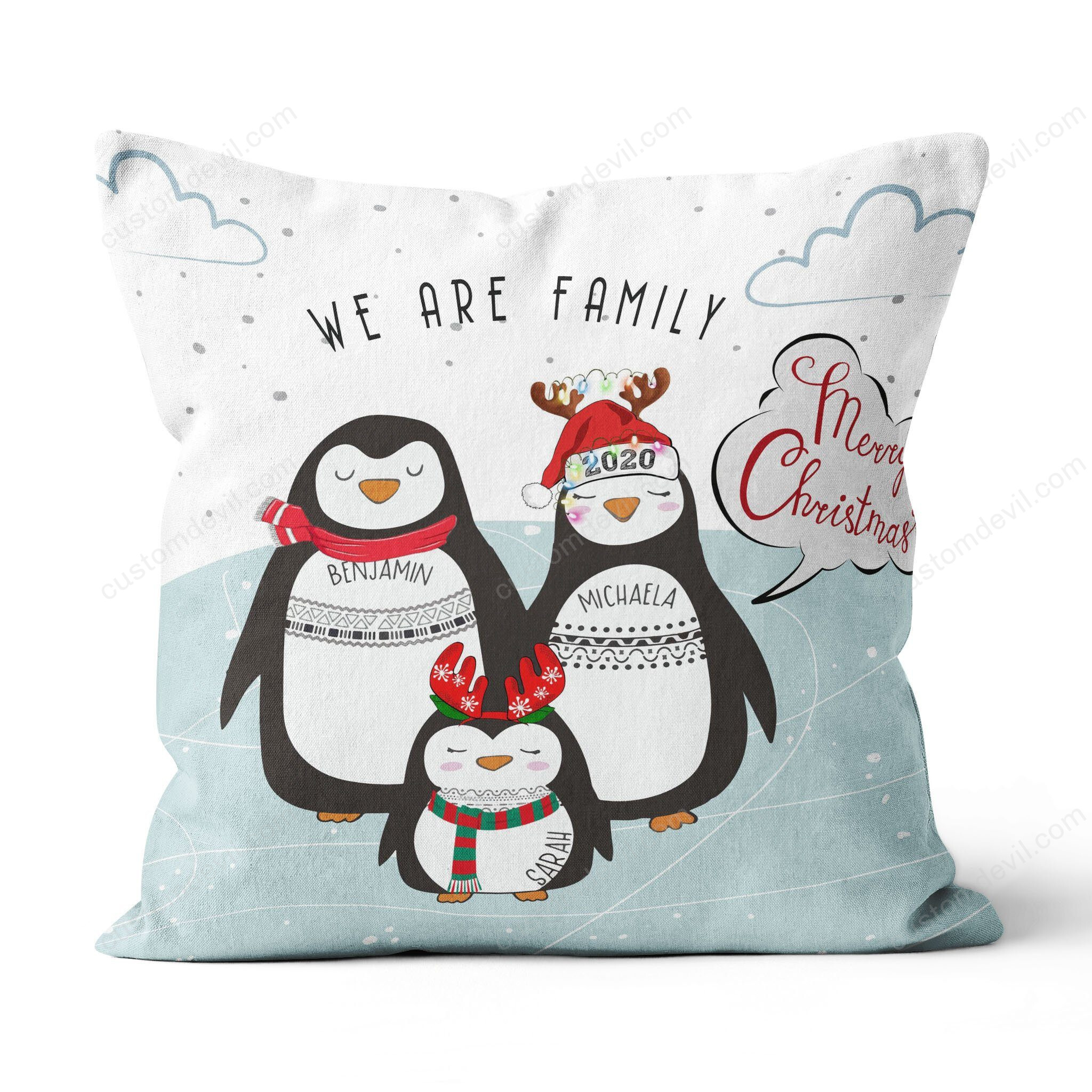 Personalized Name Penguin We Are Family Canvas Pillow Dhl-20Va002