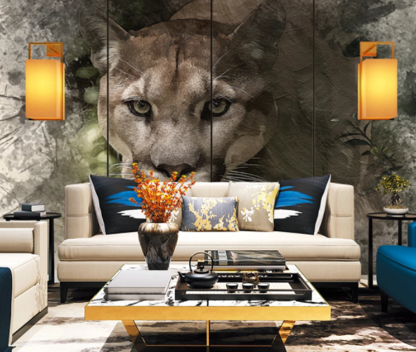 3D Watercolor Grey Lion Sculpture Wall Mural Wallpaper Lqh 24