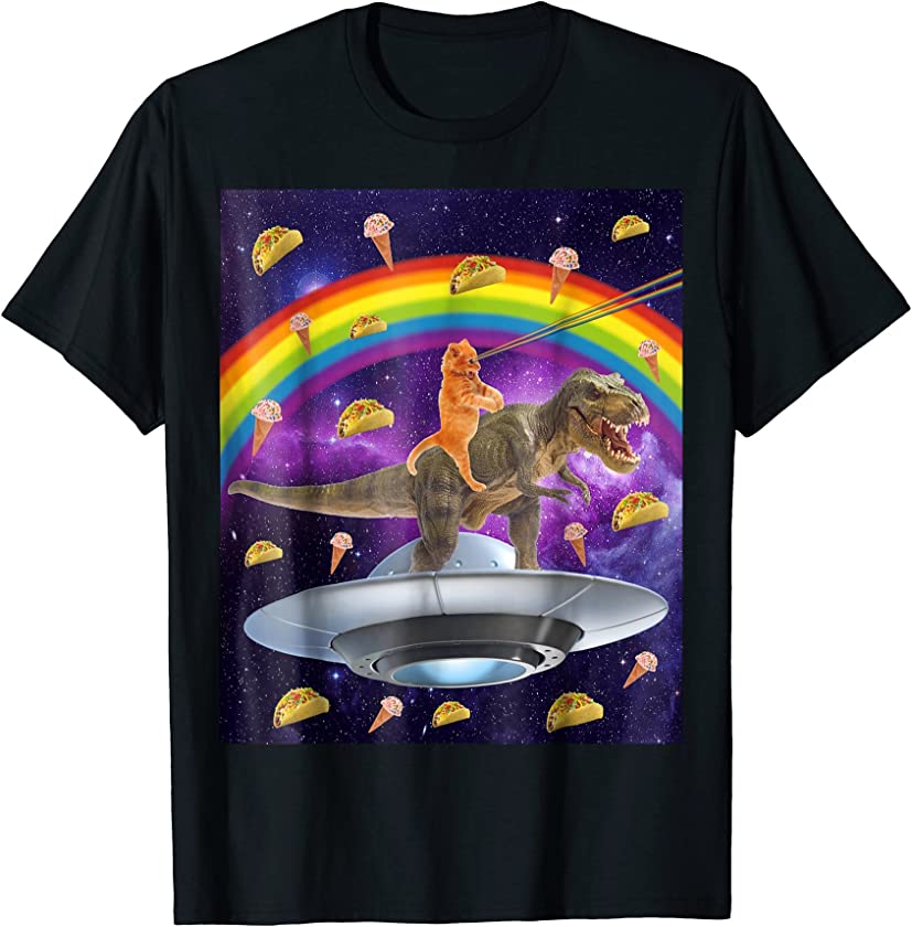 Taco Kitty Rainbow Laser Eye T-Rex Riding Space Cat Shirt