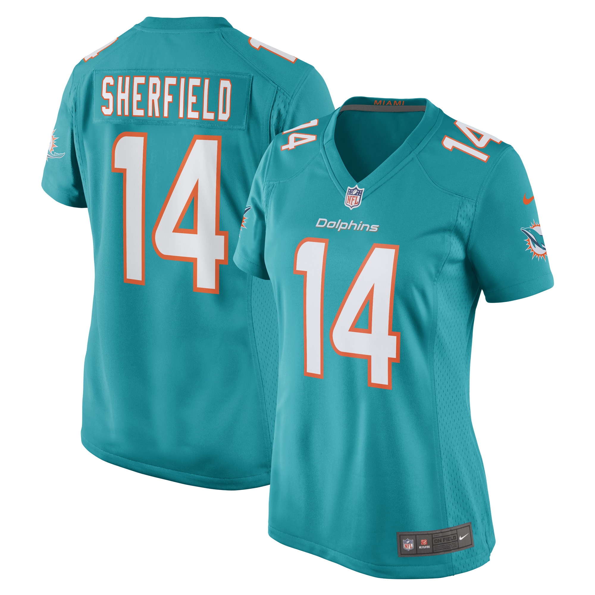 Trent Sherfield Miami Dolphins Women's Game Player Jersey – Aqua