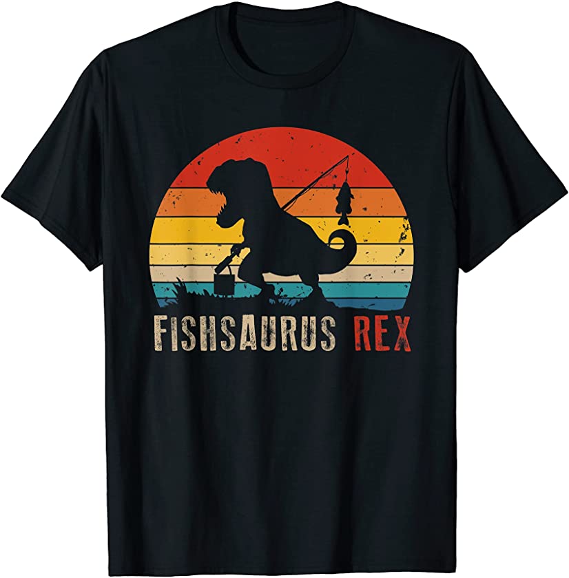 Vintage Fishing Fishsaurus Dinosaur Rex Saurus Fisherman T-Shirt