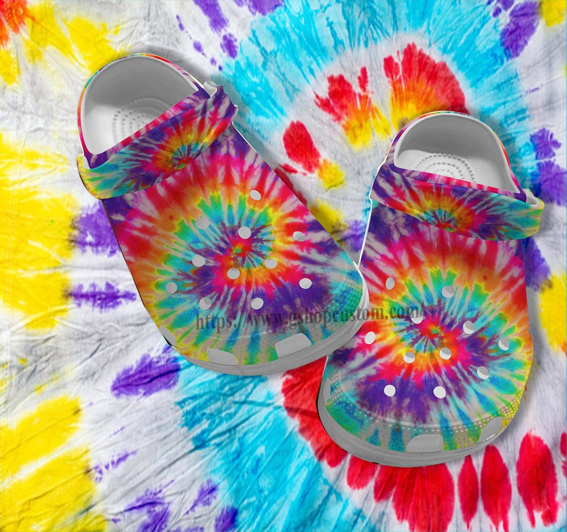 Hippie Tie Dye Croc Shoes- Hippie Trippy Rainbow Shoes Croc Clogs Customize Gift Birthday- Cr-Ne0456