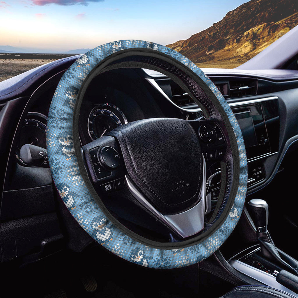 Snowy Penguin Knitted Pattern Print Car Steering Wheel Cover