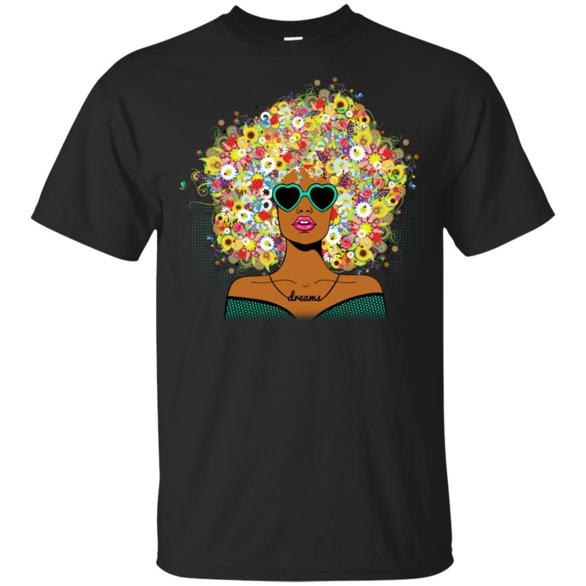 African American Women Flower Melanin Popping T-Shirt Afro Girl Rock