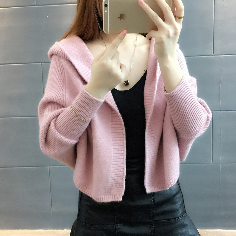 Autumn Winter New Batwing Sleeve Jacket Cardigan Vintage Apricot Solid Hooded Y2K Sweaters Coat Women Knitted Hoodies 18031 alx