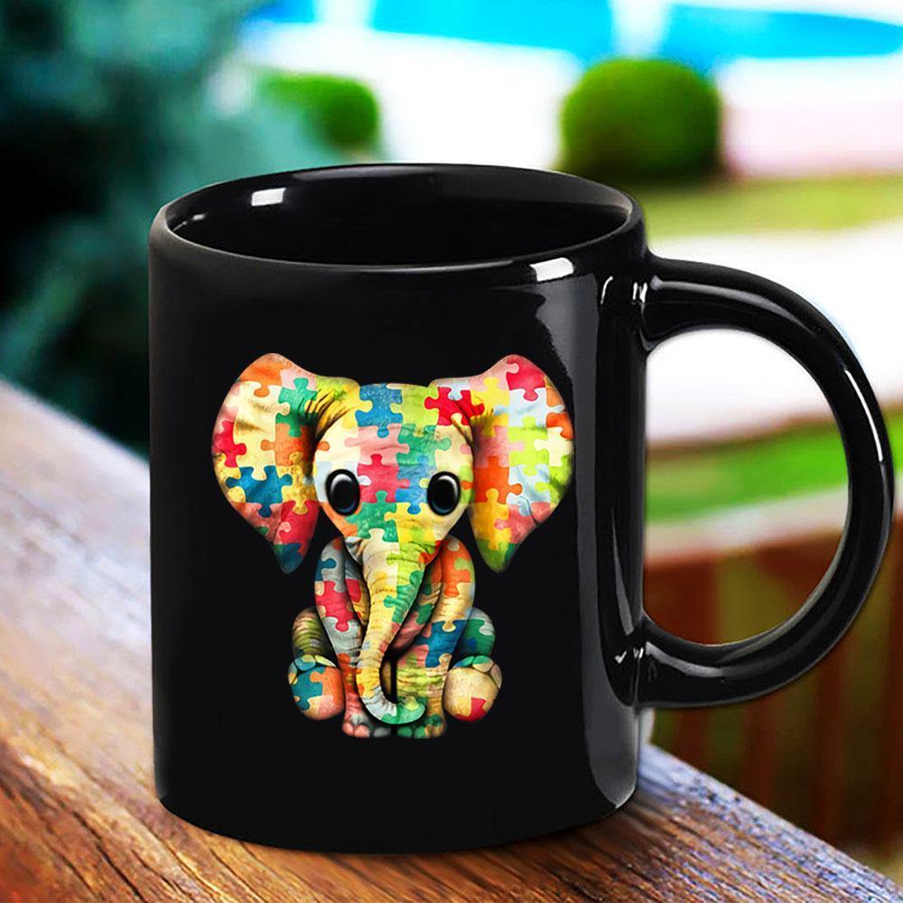 Autism Elephant Cute Elephant Love Free Believe Never Give Up Great Gift Black Mug