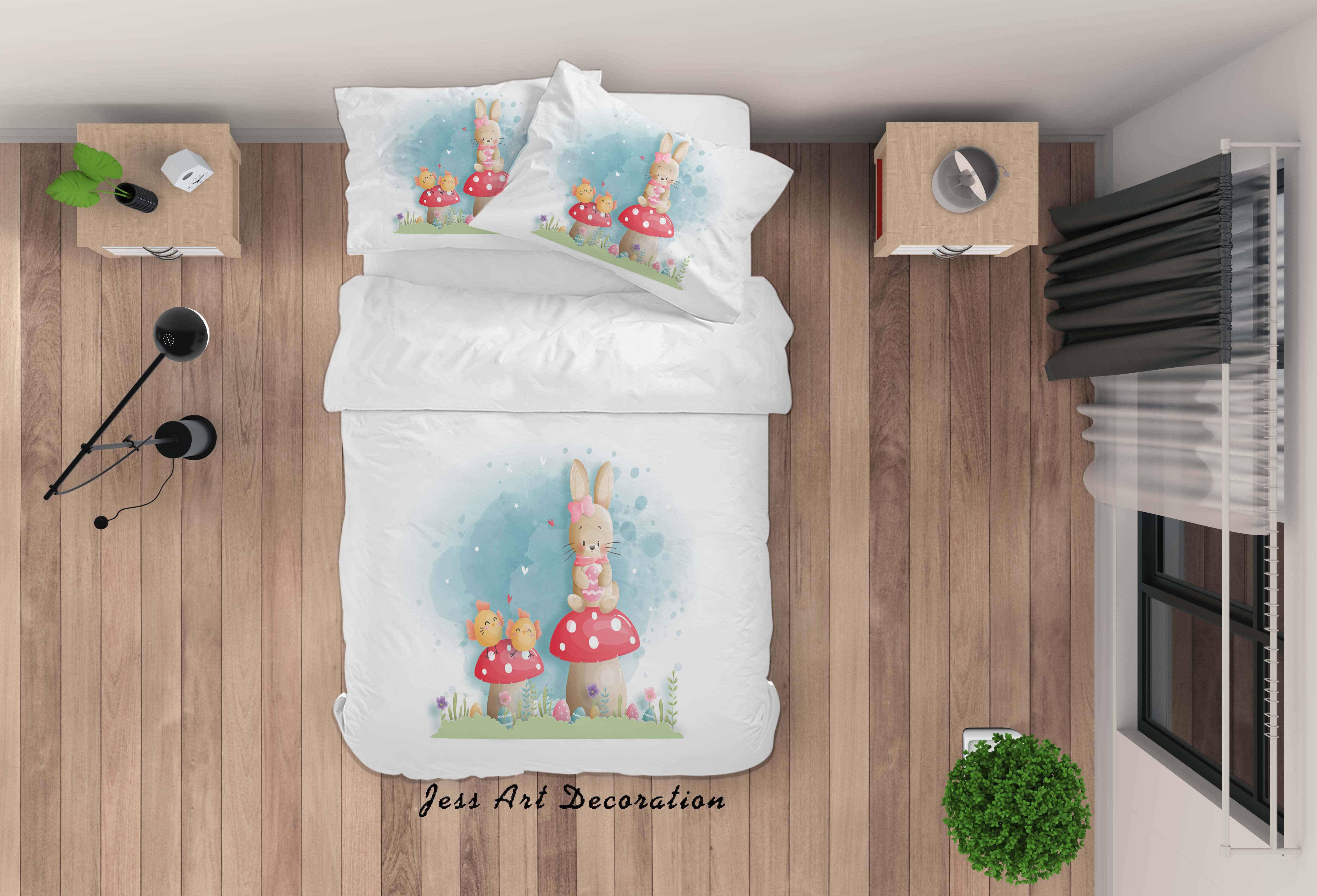 3D White Chick Rabbit Mushroom Quilt Cover Set Bedding Set Duvet Cover Pillowcases Sf76