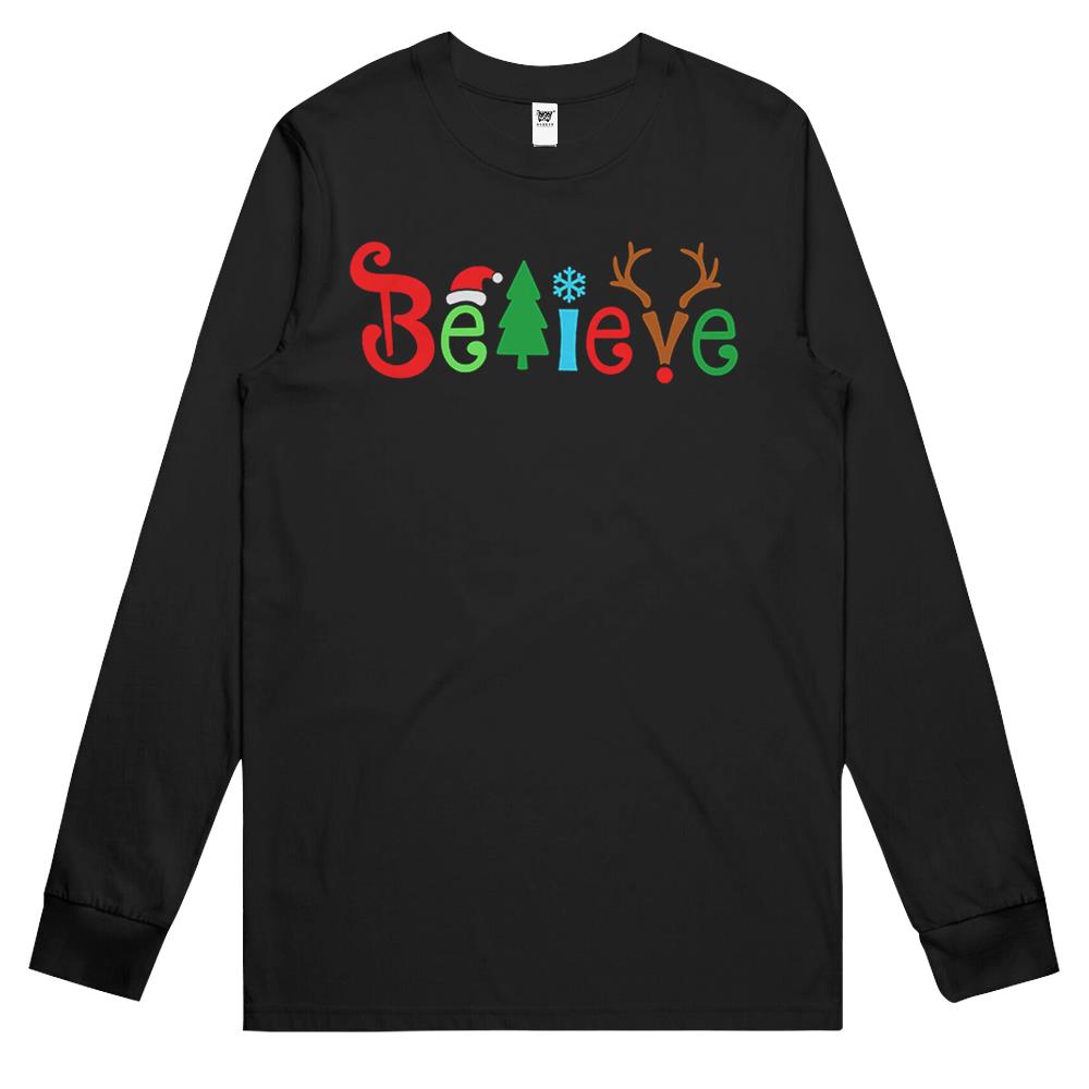 Believe Christmas Shirt, Christmas T-Shirt, Christmas Family Shirt,Believe Shirt,Christmas Gift, Holiday Gift.Christmas Shirt,Matching Shirt Long Sleeve T Shirts