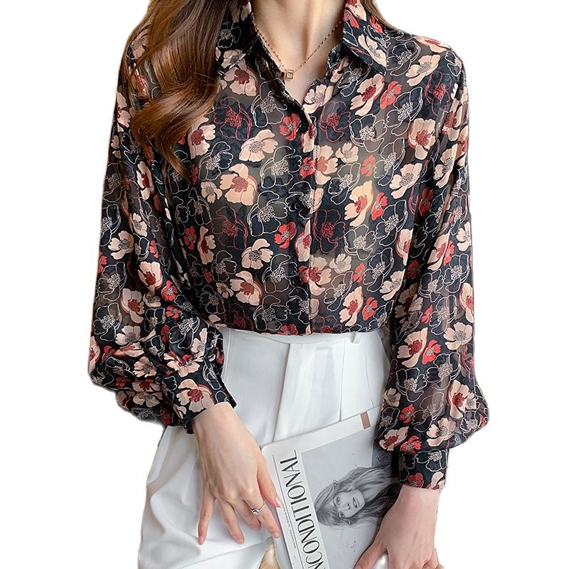 Vintage floral shirts New elegant lantern sleeve embroidery chiffon blouses 2022 Spring Summer women’s blouses female blusas alx