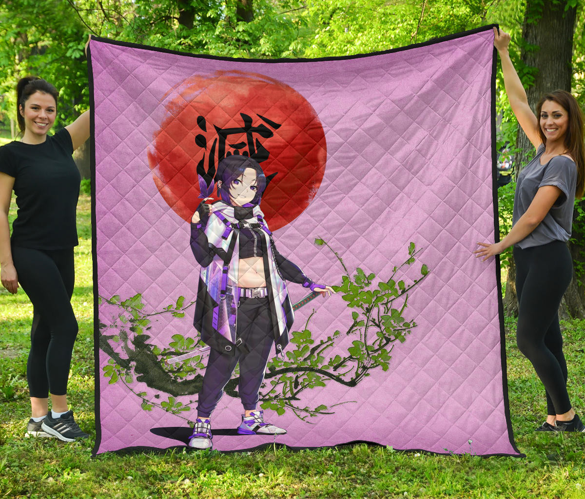 Demon Slayer Anime Shinobu Wearing Modern Clothes Purple Theme Premium Quilt Blanket