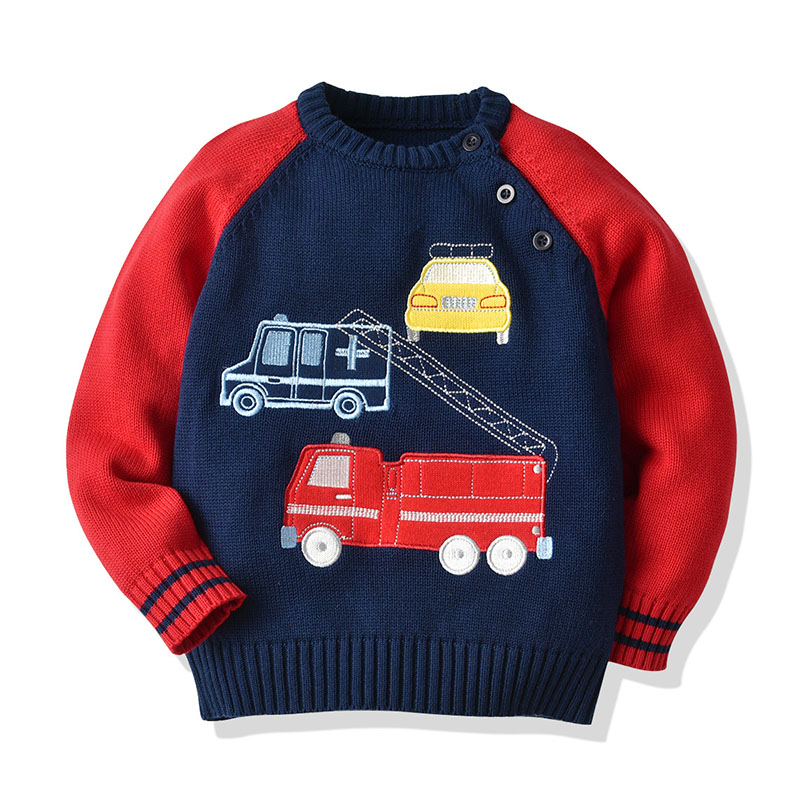 Autumn Baby Kids Boys Girls Long Sleeve Cartoon Car Knit Sweater Baby Kids Boys Girls Pullover Sweaters Children’s Clothes alx