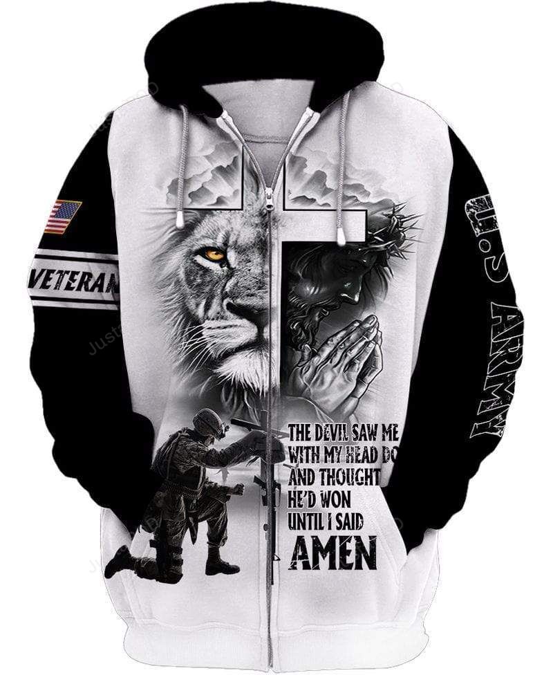 U.S Army Lion God Veteran Amen Hoodie 3D