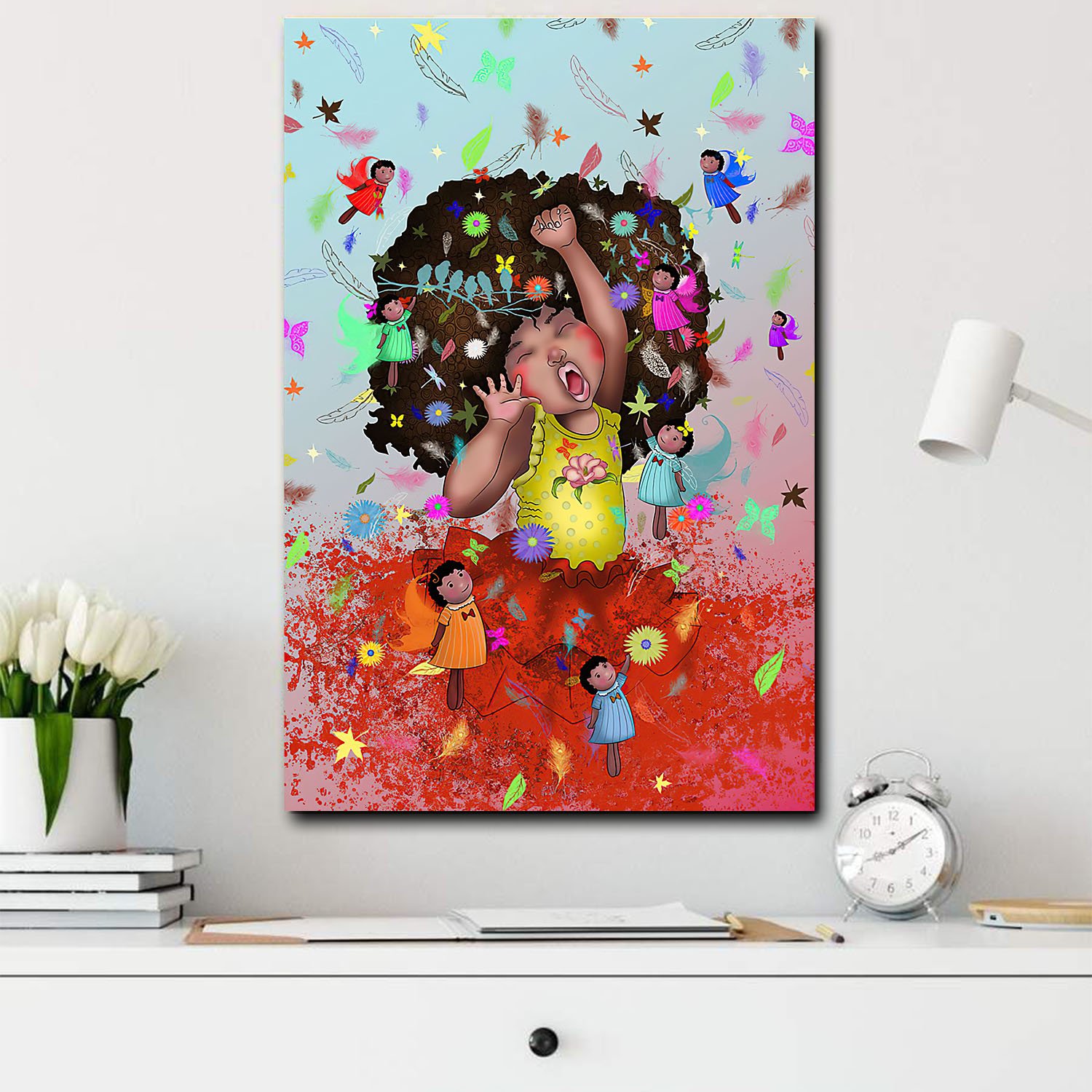 African American Art Canvas Melanin Girl Cute Chibi Black African Home Decoration