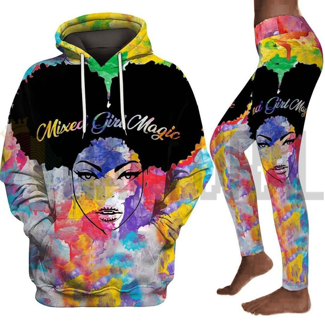 Mixed Melanin Poppin Girl Magic Black African American 3D Hoodie And Leggings