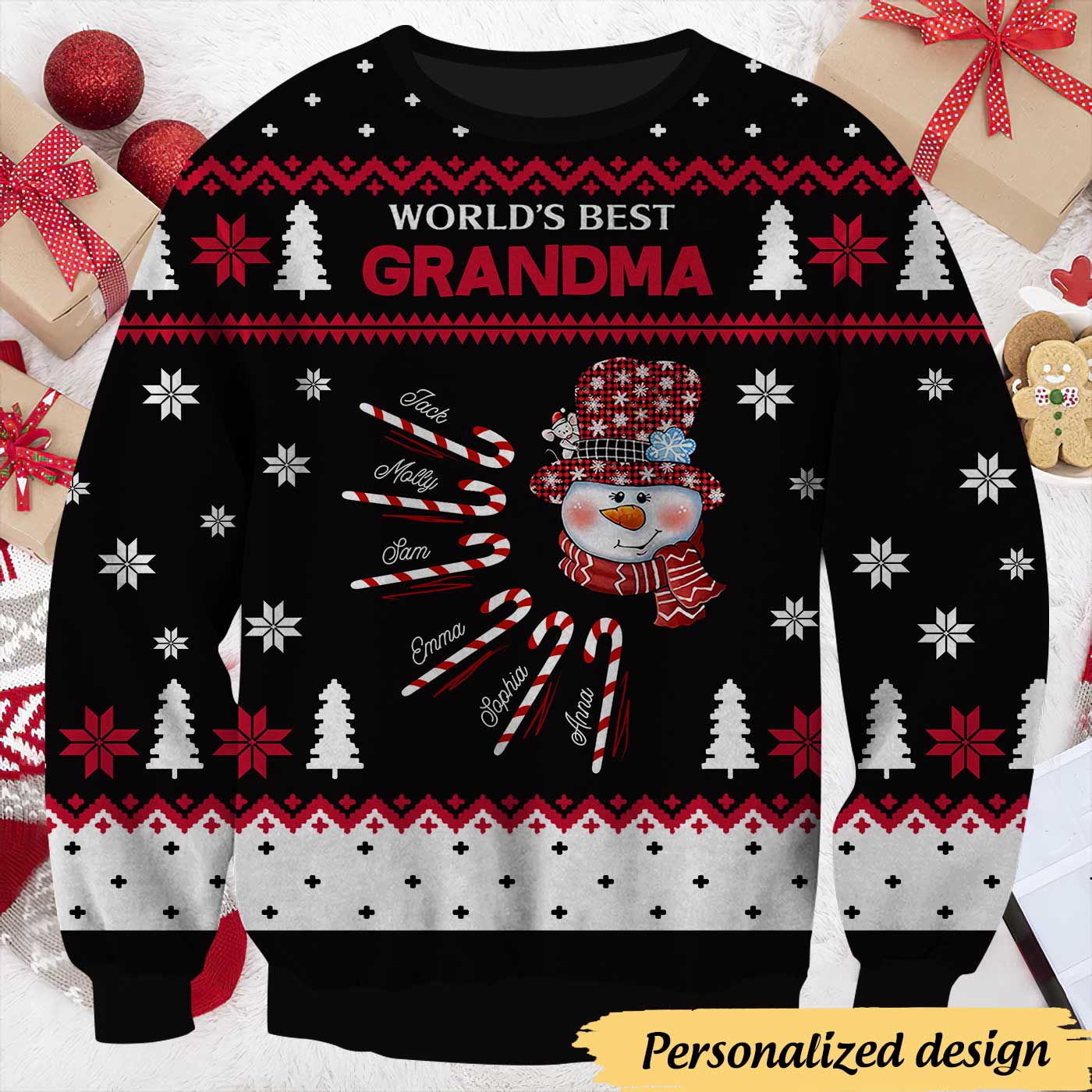 World’S Best Grandma Nana Mom Custom Nickname Names Snowman Candy Can Christmas Cute Gift Xmas Sweater Hld29Sep22Tt1