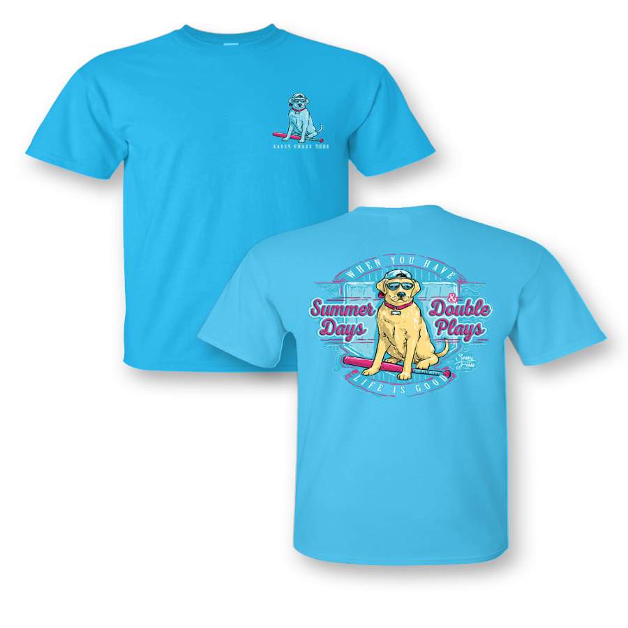 Sassy Frass Summer Days Double Plays Baseball Softball Dog Bright Girlie T Shirt