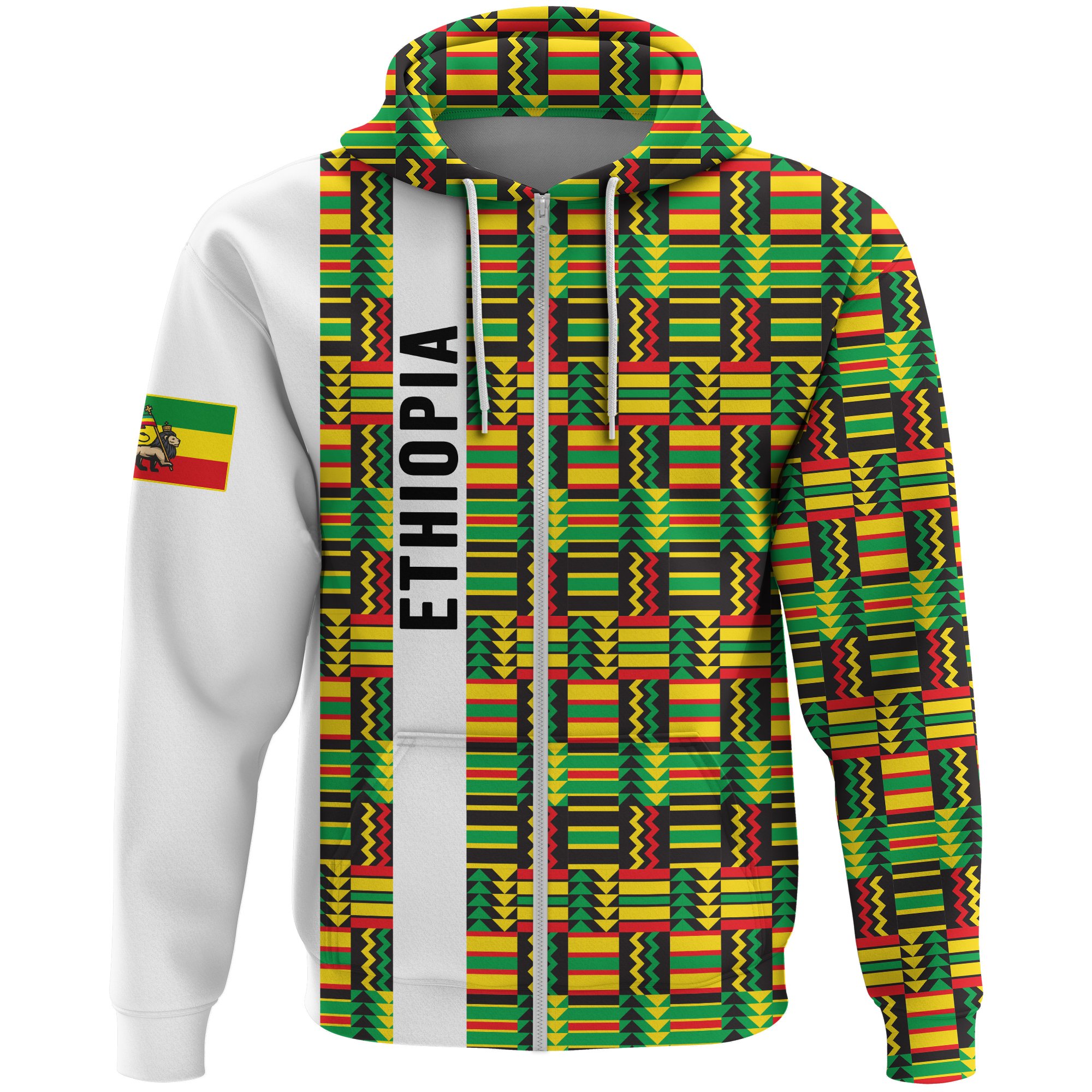 1stTheWorld Ethiopia Full Zip Hoodie, Ethiopia Stripe African Pattern A10