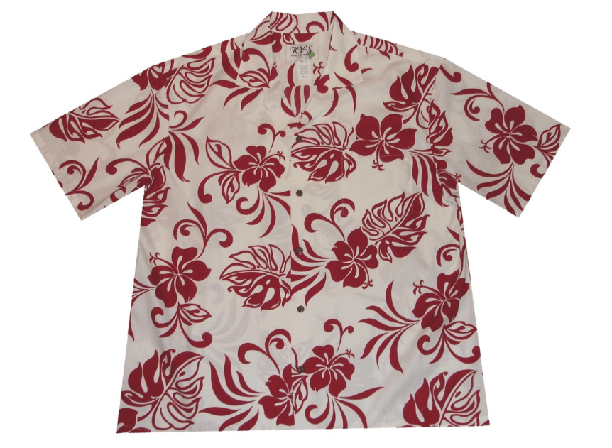 Mens White Button Down Hawaii Shirt With Red Hibiscus Ha4939