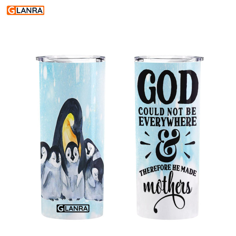 God Could Not Be Everywhere Skinny Tumbler, Penguin Mom Mother Skinny Tumbler, Stainless Steel, Water Bottle, Glitter, Metal, Insulated, Tumbler