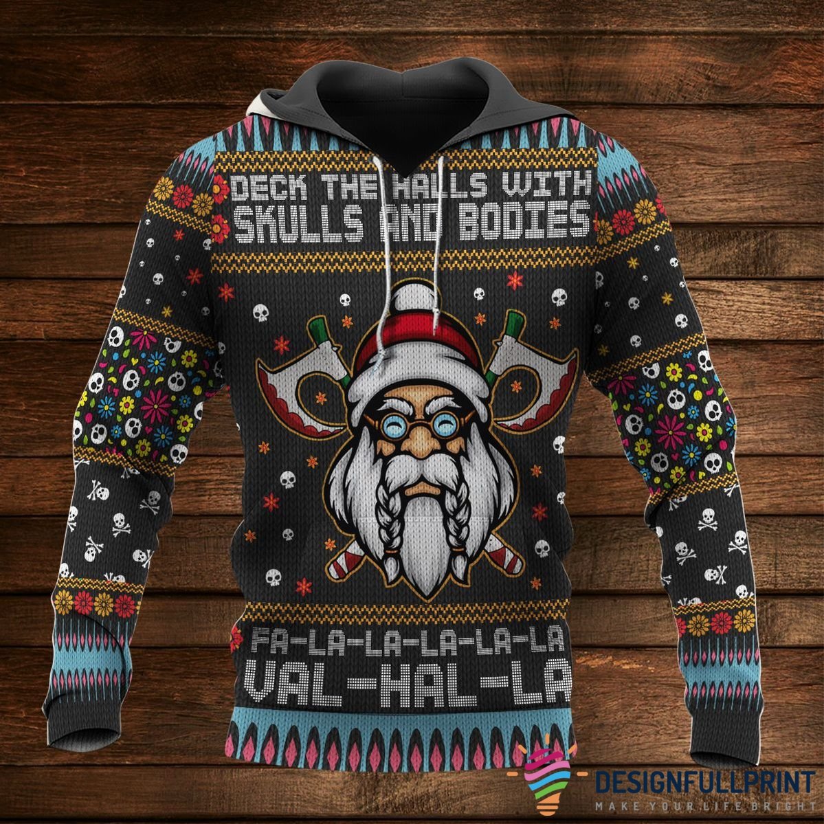 Viking Gift Viking American Vlado Art Viking Deck The Halls With Skulls 3D Knitting Pattern Viking Skull Hoodie/Sweater Ugly Christmas Sweater 3D Hoodie Skull Gift 3D Printed Hoodies Hg