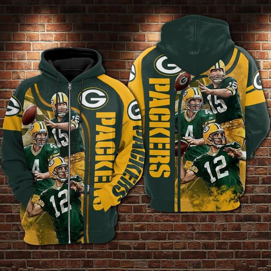 98Hd061 Green Bay Packers 15 4 12 3D Zip Up Hoodie 3D Zipper Hoodie For Fan 3D Zipper Hoodie 3D Zipper Hoodie