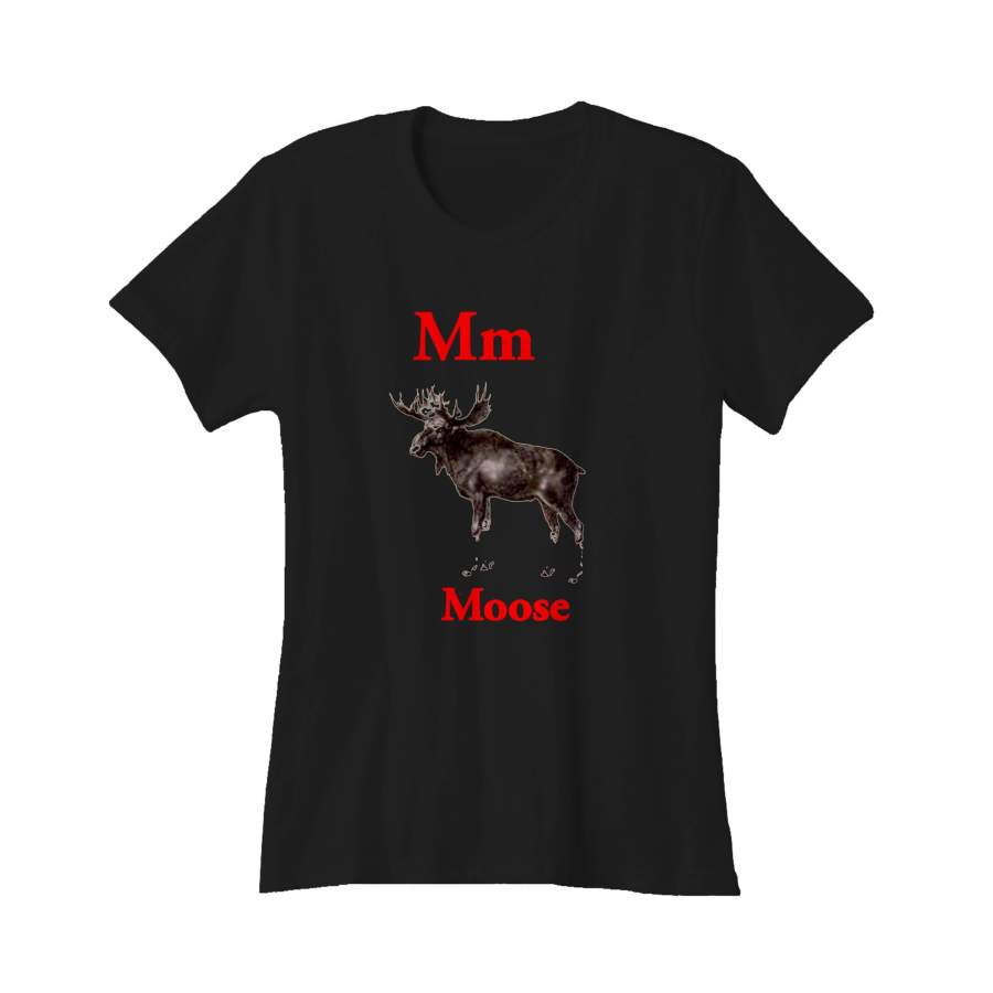 M For Moose Latin English Alphabet Rabbit Skins Vintage Engraving Antique Wood Cut Animal Women’s T-Shirt