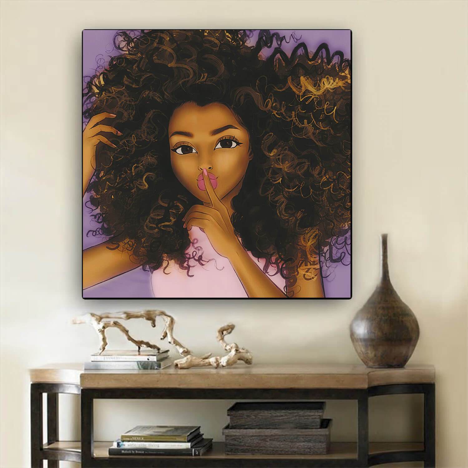 African Canvas Art Cute Girl With Afro African American Prints Afrocentric Home Decor Ideas BPS95671