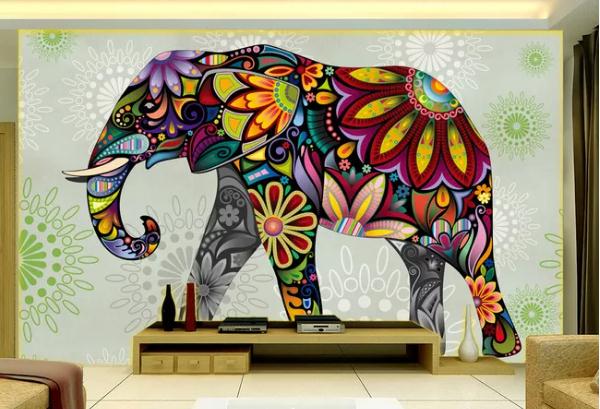 3D Colorful Elephant Pattern Wall Mural Wallpaper 113