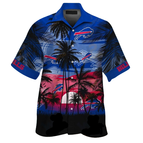 Unifinz Buffalo Bills Hawaiian Shirt Buffalo Bills Palm Tree Sunset Blue Hawaii Shirt Buffalo Bills Aloha Shirt 2022