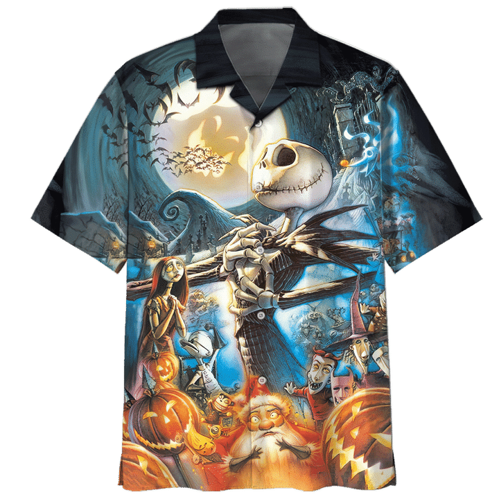 Jack Skellington Happy Halloween 3 Print Short Sleeve Hawaii Casual Shirt Ha79213