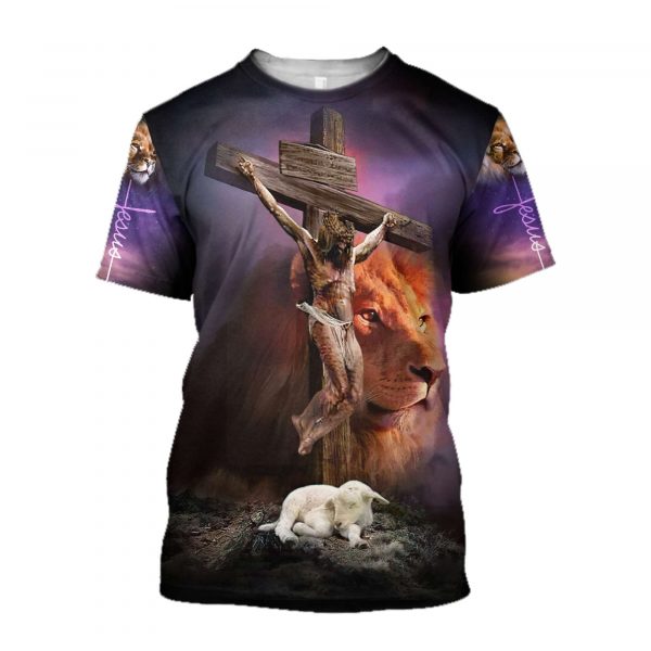 Unisex Tshirt Christian Jesus Lion 3D All Over Printed Love God Gifts Unisex Us Size Shirt