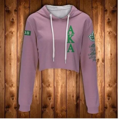 Alpha Kappa Alpha 1908 Aka Emblem Pink Crop Top Hoodie