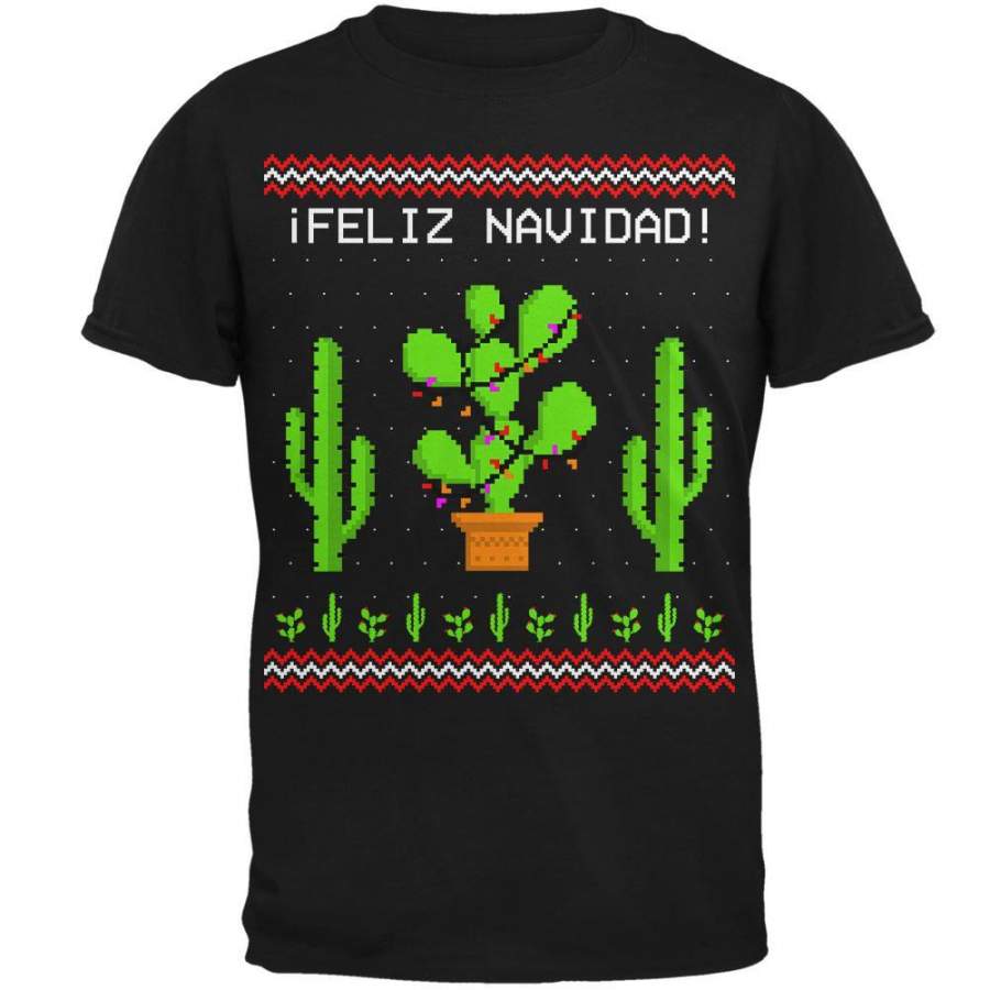 Cactus Desert Feliz Navidad Ugly Christmas Sweater Mens T Shirt