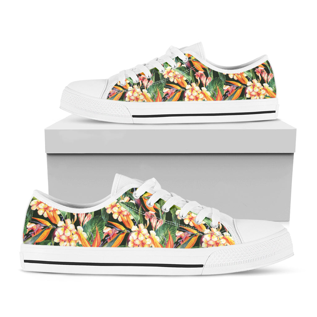 Watercolor Bird Of Paradise Print White Low Top Shoes