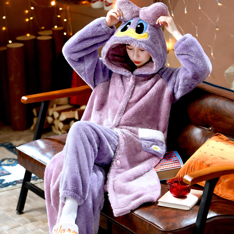 Women’s Dressing Gown Robes Pajamas For Couples Hooded Nightgown Plush Coral Fleece Sleepwear Winter Man Coats For Home Clothes alx