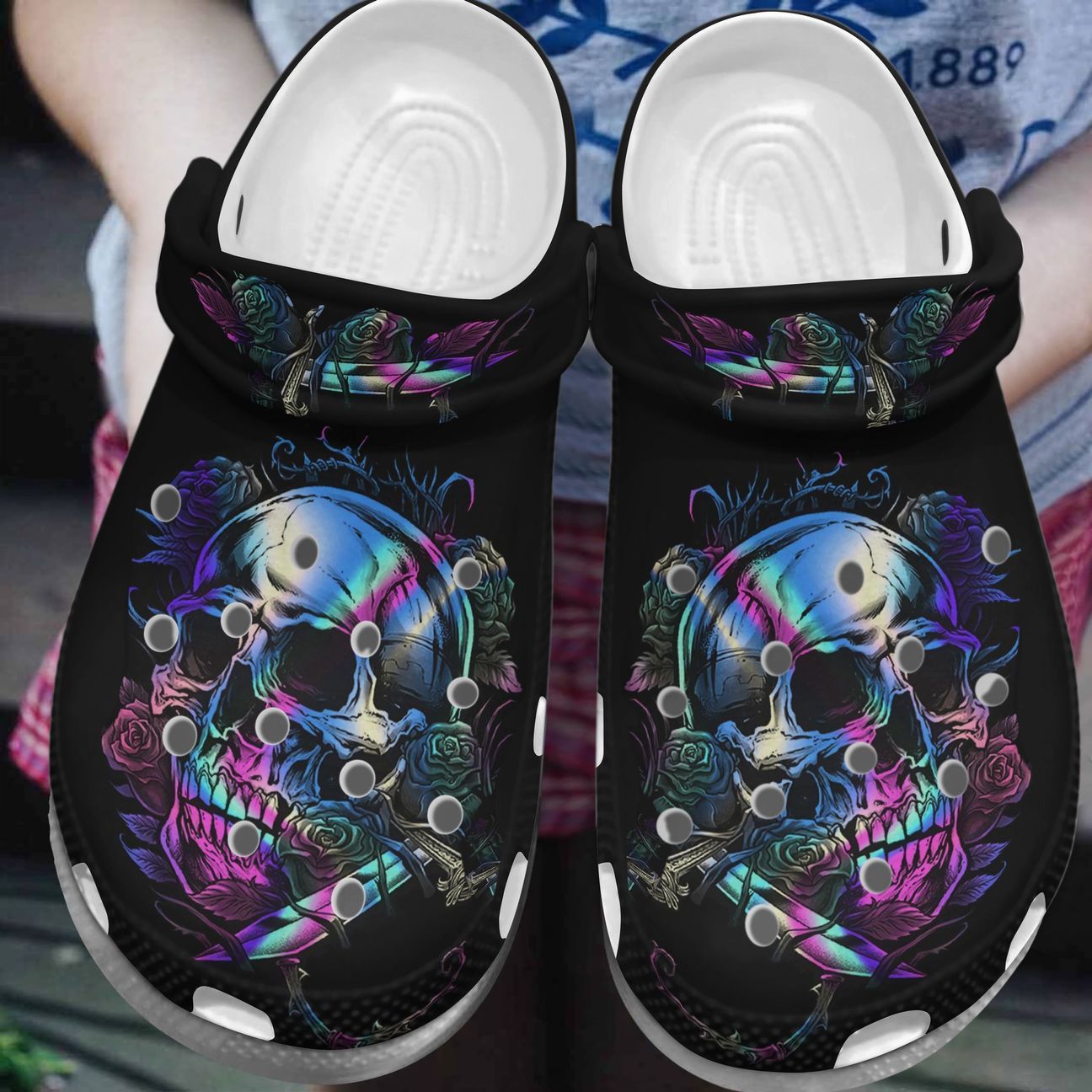 Skull Personalized Clog, Custom Name, Text, Color, Number Fashion Style For Women, Men, Kid, Print 3D Neon Skull