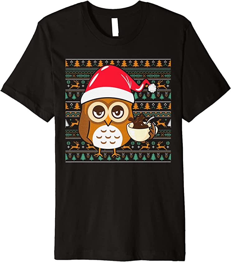 Ugly Christmas Santa Owl Coffee Lovers Premium T-Shirt