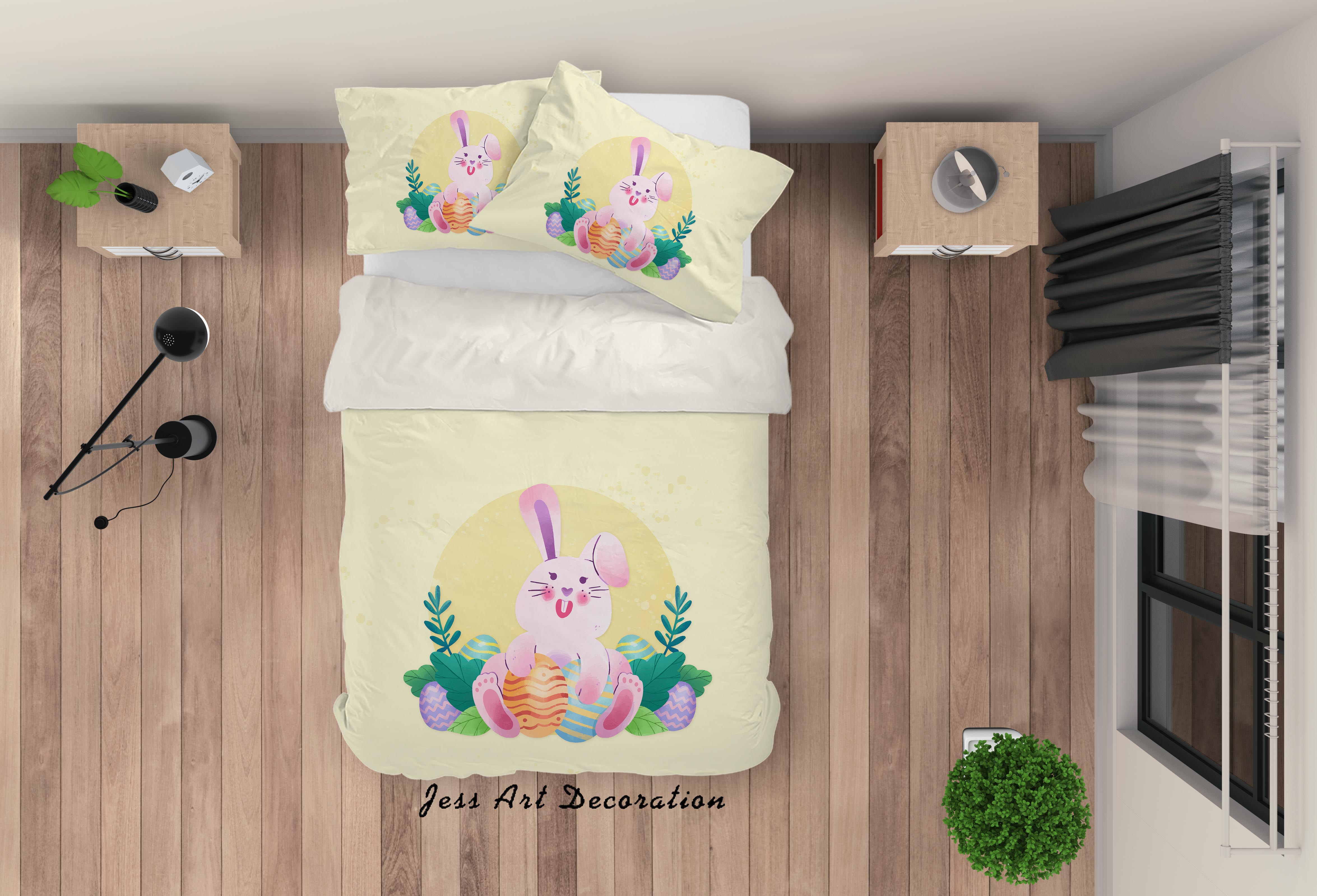 3D Yellow Rabbit Quilt Cover Set Bedding Set Pillowcases 115