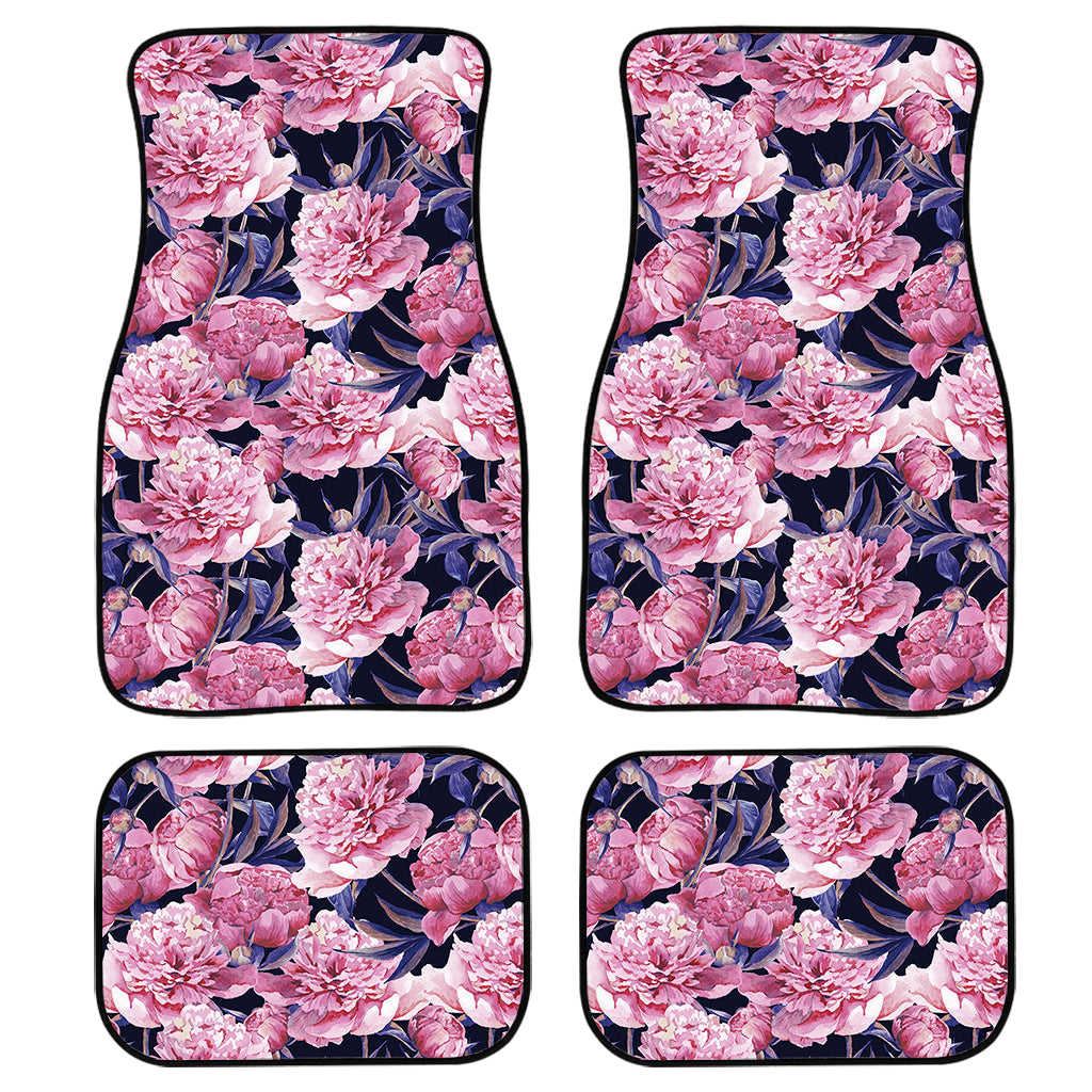 Vintage Pink Peony Floral Print Front And Back Car Floor Mats, Front Car Mat