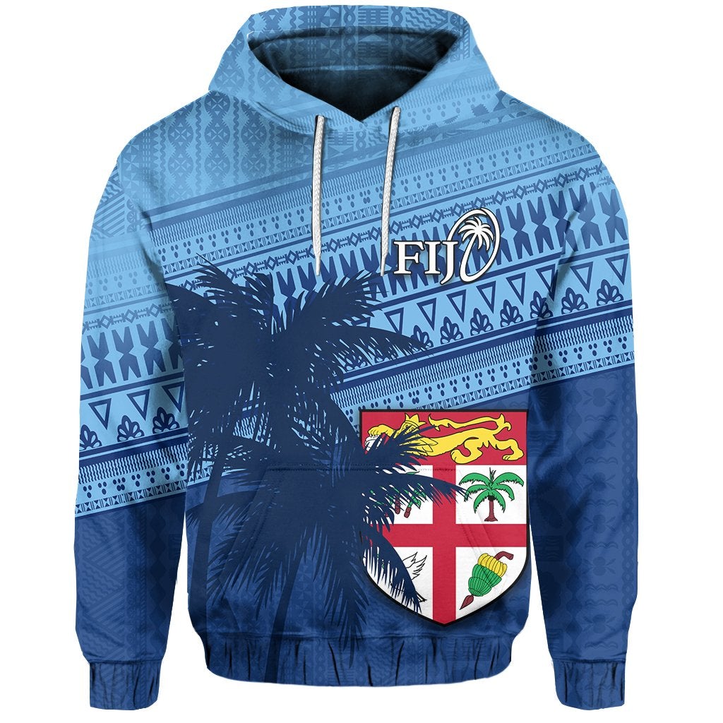 (Custom Personalised) Fiji Rugby Makare And Tapa Patterns Hoodie Blue