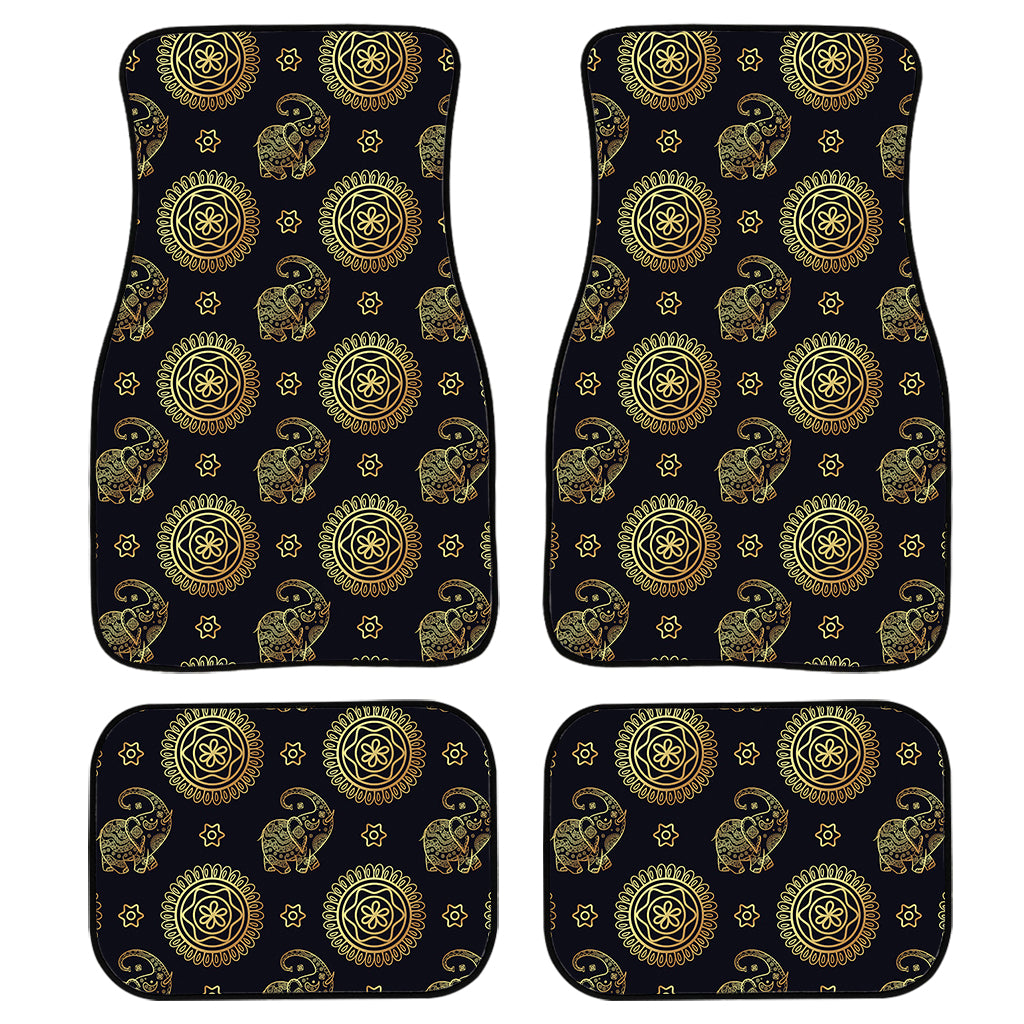 Blue And Gold Tribal Elephant Print Front And Back Car Floor Mats