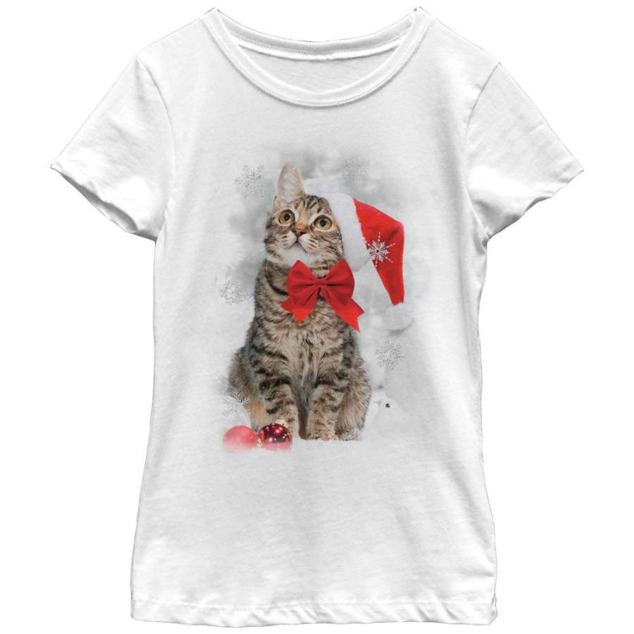 Lost Gods Girl’s Christmas Ornament Kitten  T Shirt White S