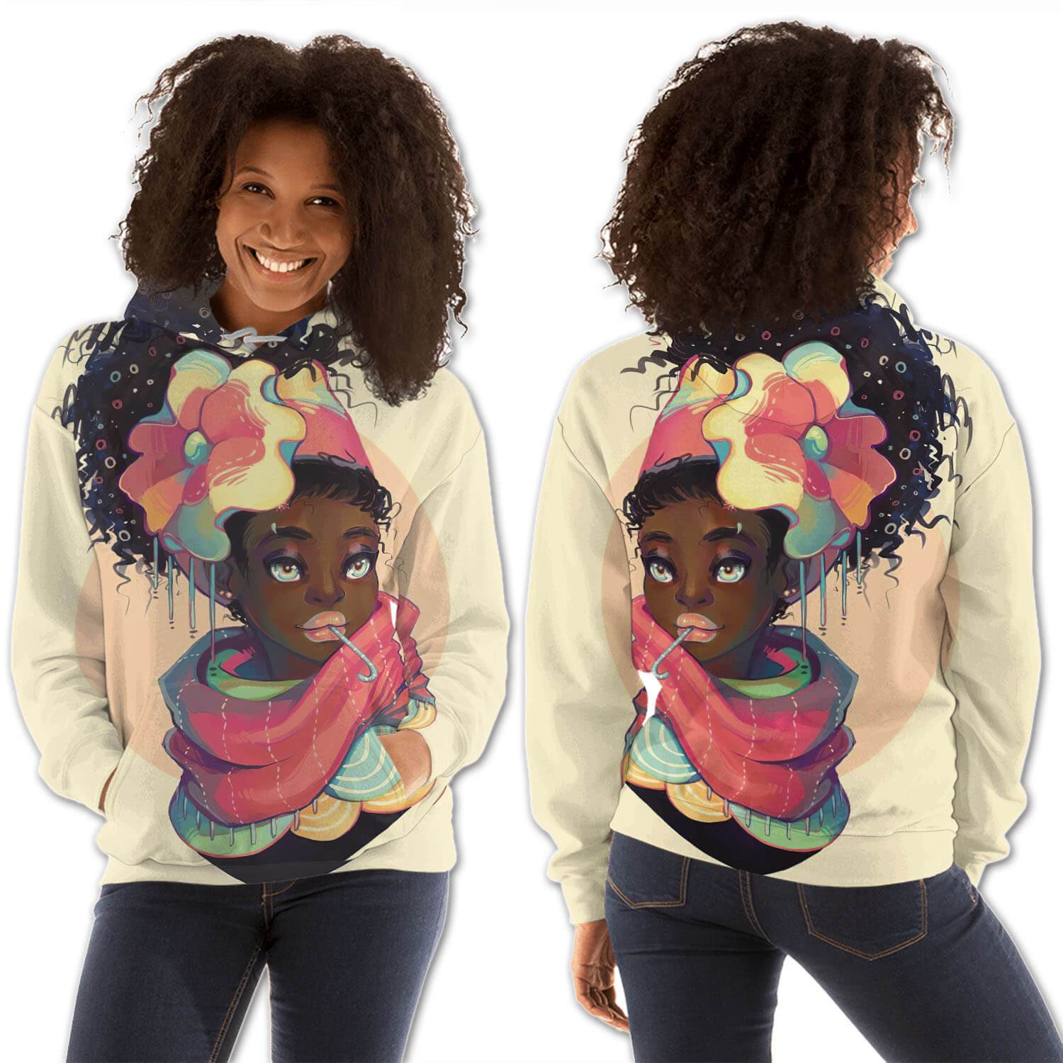 African American Hoodies Cute Afro Girl All Over Print Womens Hooded Sweatshirt Black History Shirt BPS41092