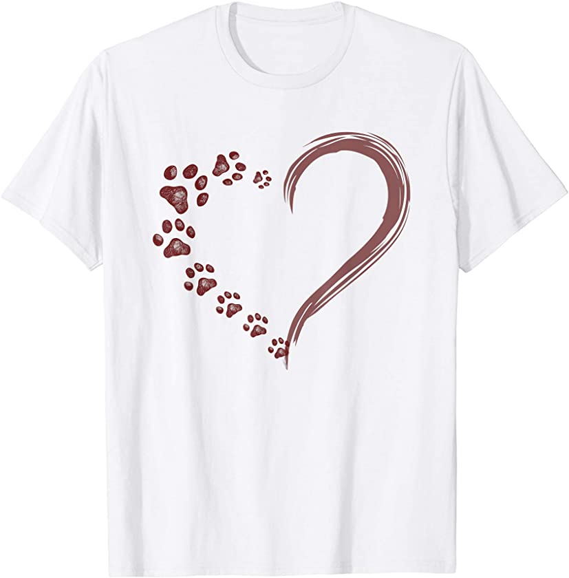 Dog Puppy Shirt Dogs Paw Print Heart Dog Mom Cute Gift T-Shirt