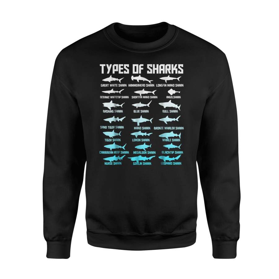 21 Types Of Sharks Oceanic Biology Sweatshirt