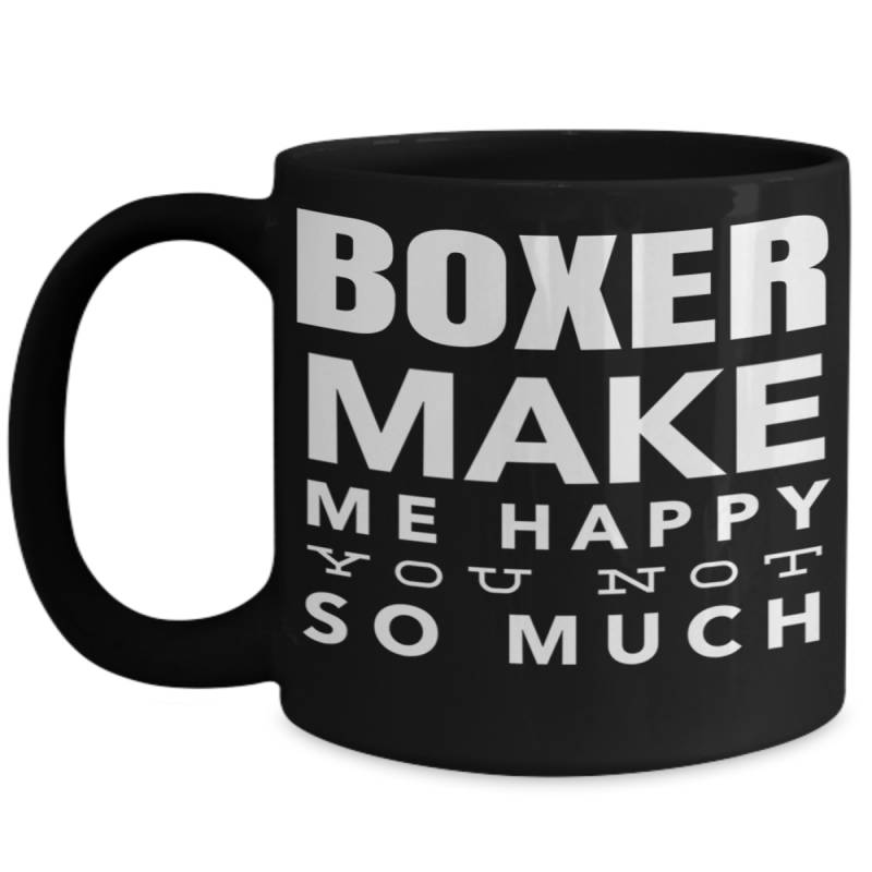 Personalized Boxer Dog Gifts – Funny Boxer Mugs For His & Her – Christmas Gifts For Puppy – 15 Oz Black Cup – Boxer Make Me Happy You Not So Much