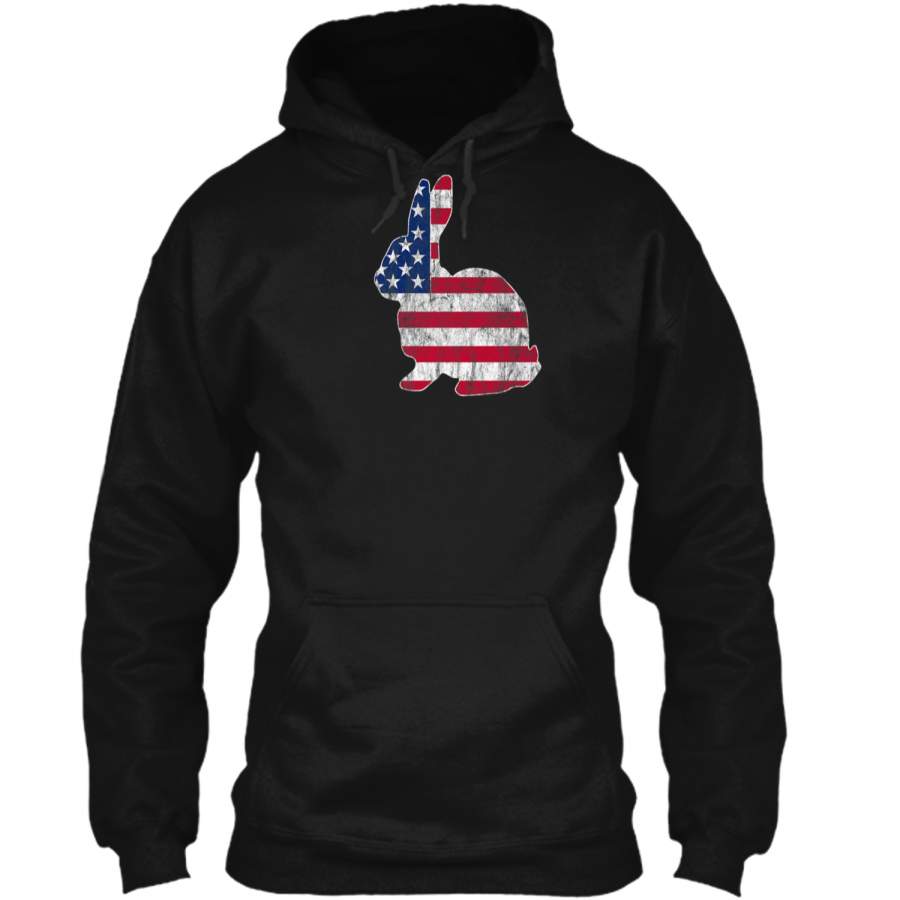 Bunny Rabbit American Flag Easter T-Shirt Pullover Hoodie 8 oz