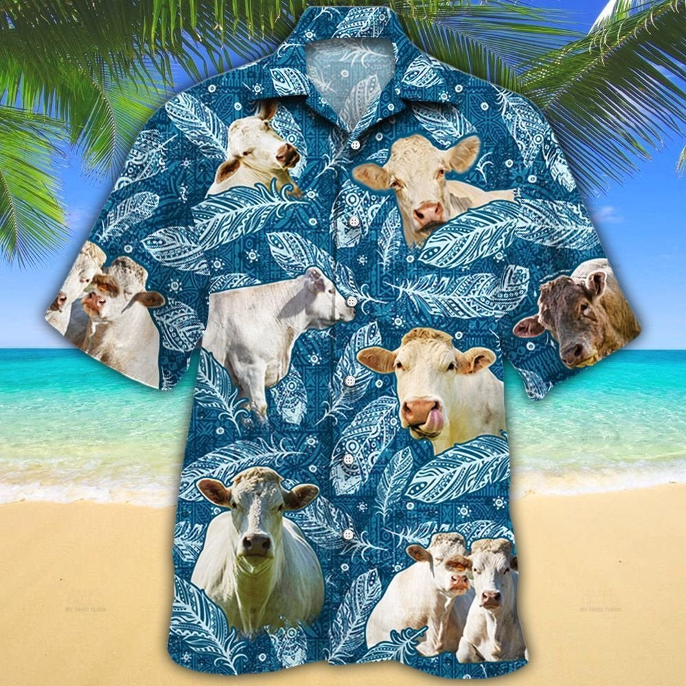 Charolais Cattle Lovers Blue Feather Hawaii Shirt Ha56425