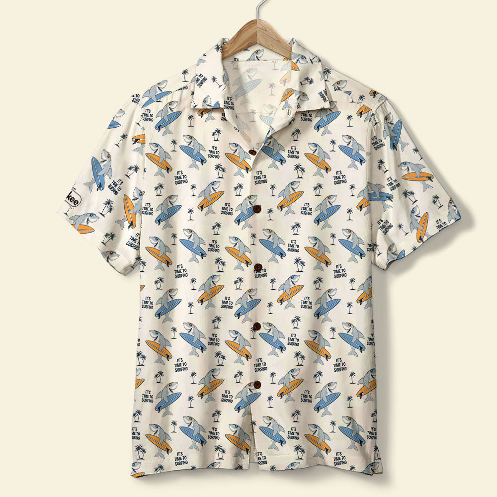 Surfing Hawaiian Shirt – Surfing Shark & Palm Trees Pattern