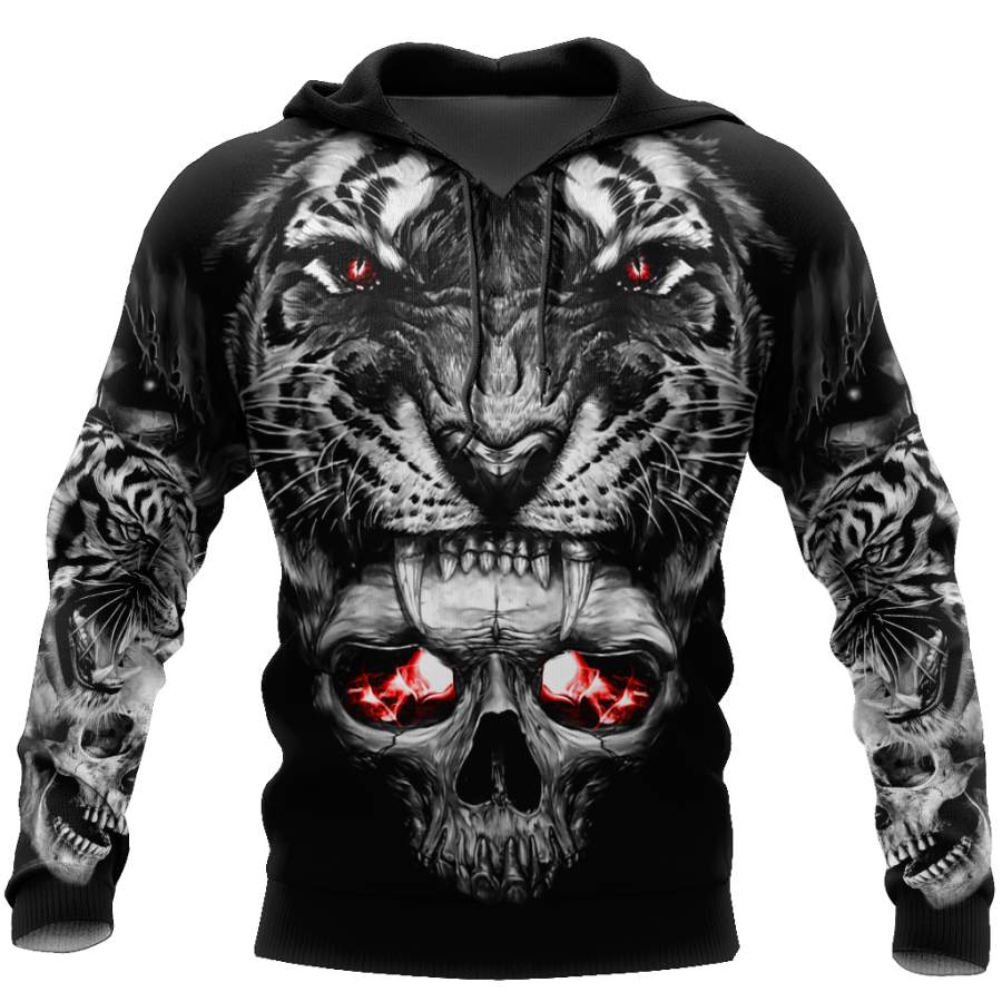 3D Tattoo Skull Tiger Over Printed Shirt for Men and Women TP